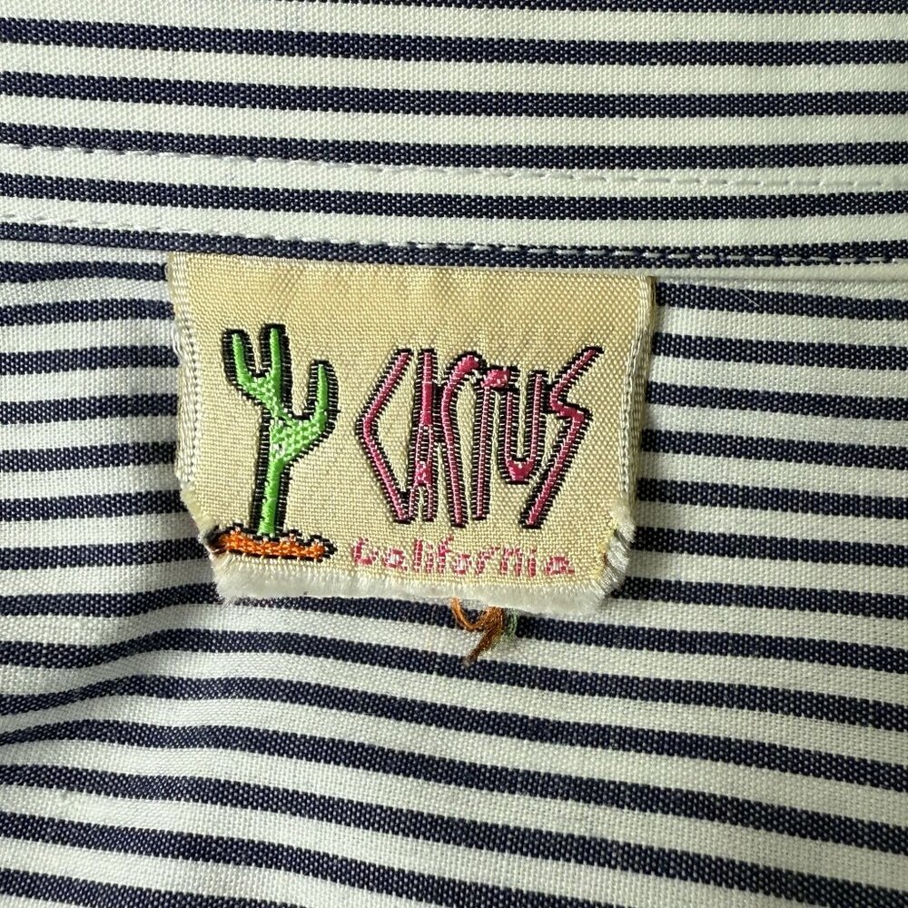 Cactus California Vtg 90s Shirt Women’s L/XL Blue White Stripe Embroidered Rose - Picture 3 of 14